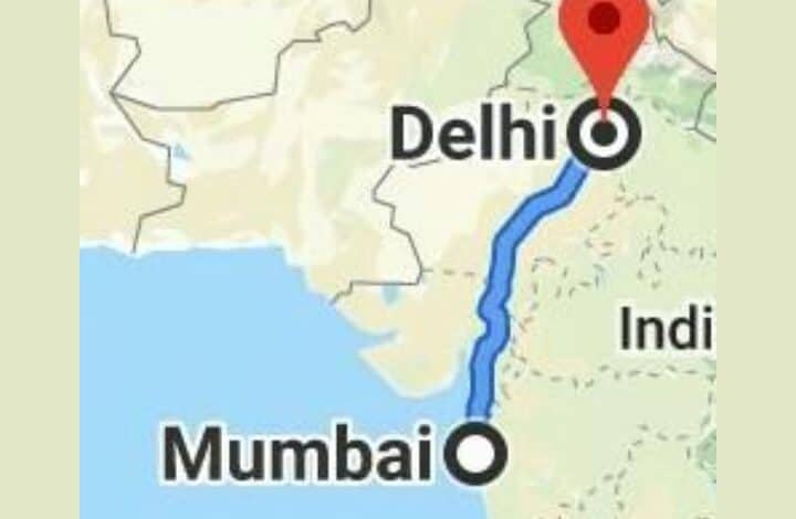 delhi to mumbai distance